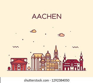 Aachen, North Rhine-Westphalia, Germany. Trendy vector illustration, linear style svg