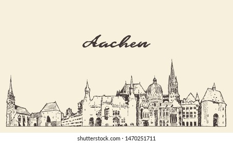 Aachen skyline, Aachen, North Rhine-Westphalia, Germany, hand drawn vector illustration, sketch svg