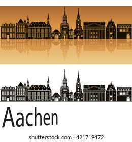 Aachen skyline in orange background in editable vector file