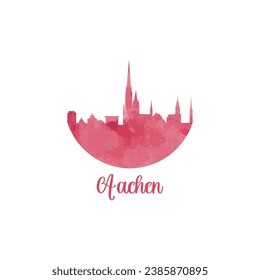 Aachen watercolor cityscape skyline city panorama vector flat modern logo, icon. Germany town emblem concept with landmarks and building silhouettes. Isolated graphic