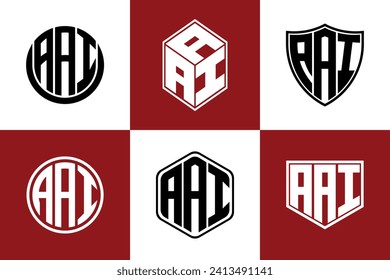 AAI initial letter geometric shape icon logo design vector. monogram, lettermark, circle, polygon, shield, symbol, emblem, elegant, abstract, wordmark, sign, art, typography, icon, geometric, shape