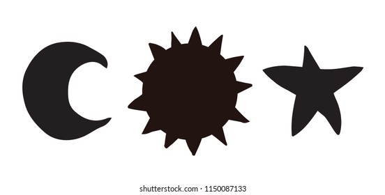 Aair element on white backdrop. Eco lunar emblem. Dark black ink hand drawn web luna logo mark in art modern contour engraving print style