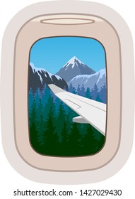 Aairplane window vector traveling by plane and porthole view in flight illustration tourism set of windowpane in aircraft transport and aeroplane isolated on white background