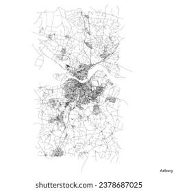 Mapa de la ciudad de Aalborg con carreteras y calles, Dinamarca. Ilustración del contorno del vector.