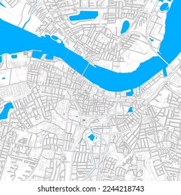 Aalborg, Denmark high resolution vector map with editable paths. Bright outlines for main roads. Use it for any printed and digital background. Blue shapes and lines for water.