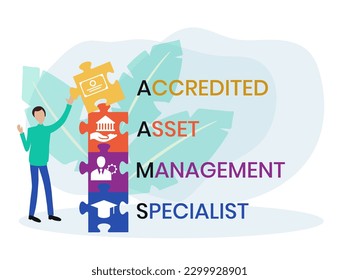 AAMS - Accredited Asset Management Specialist acronym. business concept background. vector illustration concept with keywords and icons. lettering illustration with icons for web banner, flyer