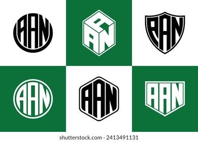 AAN initial letter geometric shape icon logo design vector. monogram, lettermark, circle, polygon, shield, symbol, emblem, elegant, abstract, wordmark, sign, art, typography, icon, geometric, shape