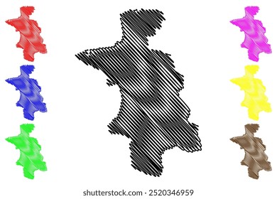 Distrito de Aarau (Suíça, Confederação Suíça, Cantão de Aargau) mapa vetor ilustração, esboço de rabisco Bezirk Aarau mapa