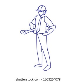 Aarchitect avatar man with helmet design of Construction working maintenance worker job workshop repairing and progress theme Vector illustration