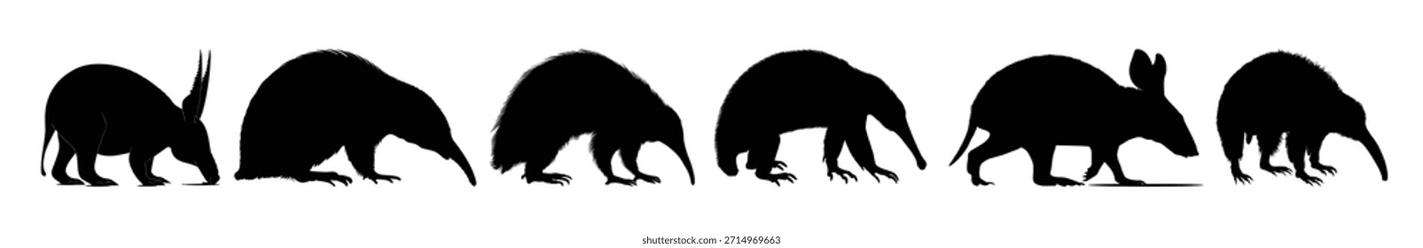 Conjunto de silueta Aardvark negro Ilustración vectorial