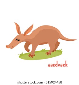 Aardvark in cartoon style. Vector illustration of wild animal isolated on white background. Cute zoo alphabet.