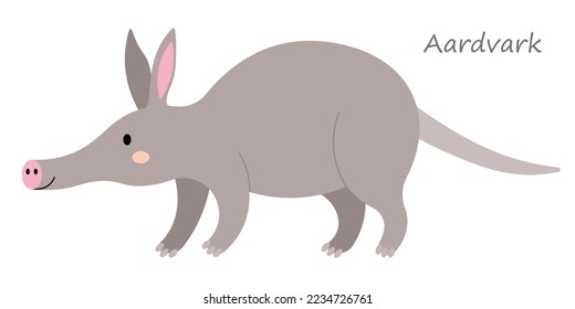 Aardvark cute animal in cartoon style isolated on white background. Vector graphics.