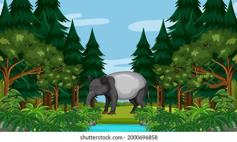 An aardvark in forest scene with many trees illustration