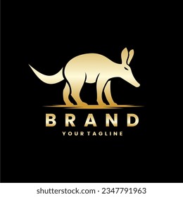Aardvark gold logo vector, elegant, vintage on black background