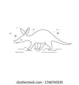 Aardvark. Logo, sign, symbol, path for laser engraving Cute fluffy animal black and white in children's style.