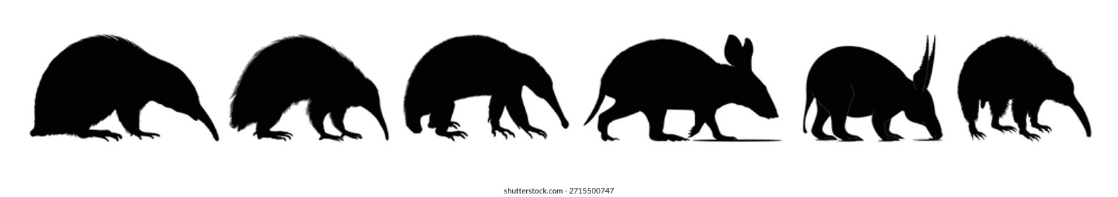 Aardvark Silhouette Clipart Ilustración vectorial de Paquete