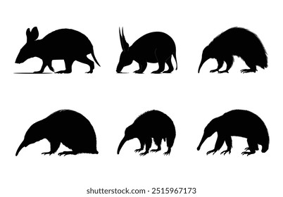 Aardvark Silhouette Paquete de Vector, Aardvark Negro Silhouette Clipart Set