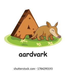 Aardvark Alfabetización de madera de madera para animales Carta A