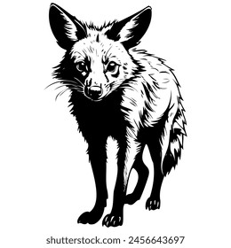 Aardwolf portrait monochrome hand drawn animal illustration, transparent background