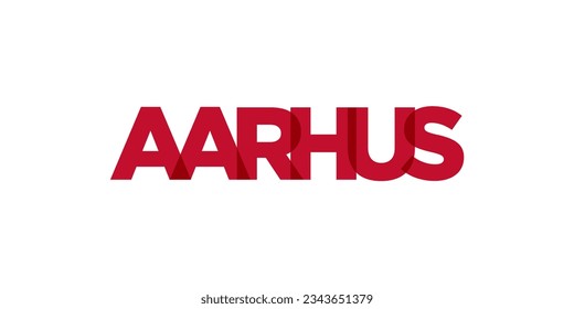 Aarhus in the Denmark emblem for print and web. Design features geometric style, vector illustration with bold typography in modern font. Graphic slogan lettering isolated on white background.