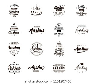 Aarhus. Greeting cards, vector design. Isolated logos. Typography set.