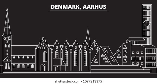 Aarhus silhouette skyline. Denmark - Aarhus vector city, danish linear architecture, buildings. Aarhus travel illustration, outline landmarks. Denmark flat icons, danish line banner