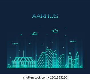 Aarhus skyline, Denmark. Trendy vector illustration, linear style