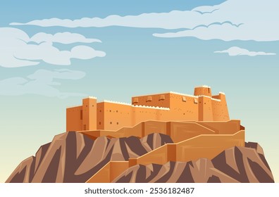 A'Arif Fort, un Lugar famoso en la cima de una colina en el granizo - Arabia Saudita - Ilustración de stock como archivo EPS 10