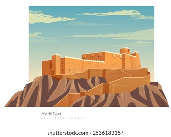 Forte A'Arif, um marco no topo da colina em Hail - Arábia Saudita - ilustração de stock como arquivo EPS 10