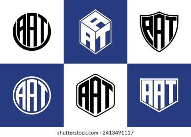 AAT initial letter geometric shape icon logo design vector. monogram, lettermark, circle, polygon, shield, symbol, emblem, elegant, abstract, wordmark, sign, art, typography, icon, geometric, shape