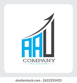 AAU Company Logo Design Growth vector, AAU Upward Arrow Business Success Logo vector, Corporate Branding AAU Logo Concept vector, AAU Modern Financial Growth Chart Logo vector,