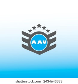 Diseño del vector del logotipo de la letra de la AAU fondo de color azul y blanco degradado Logo de la letra de la AAU - diseño del icono
