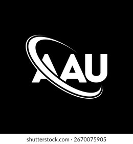 AAU logo. AAU letter logo design. Intitials AAU logo linked with circle and uppercase monogram logo. AAU typography for technology, business and real estate brand.