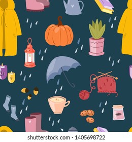 Aautumn seamless pattern. Autumn season icons symbol vector illustration seamless pattern background