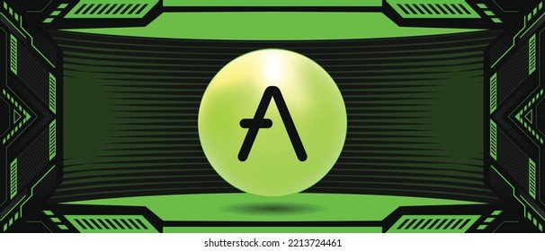 Aave (AAVE) el logotipo de la moneda criptográfica en una bandera vectorial y fondo futurista. Plantilla de concepto de tecnología financiera Eps10. 