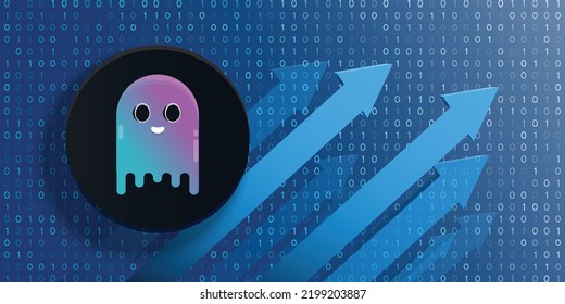 Aave (AAVE) moneda criptográfica de moneda moneda moneda moneda moneda moneda moneda moneda de fondo de tecnología financiera futurista e ilustración vectorial de banner. Puede utilizarse como diseño de portada, cabecera, fondo, cartel, papel pintado e impresión