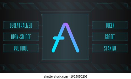 Aave cryptocurrency colorful gradient logo. Infographic concept background.