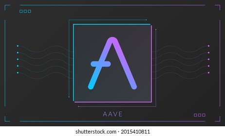 Aave cryptocurrency colorful gradient logo on dark background with thin line decoration.