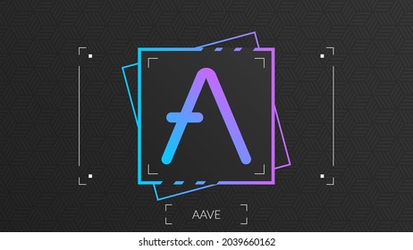 Aave cryptocurrency colorful logo isolated on dark pattern background.