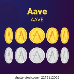 Aave realistic crypto currency golden isolated. eps vector