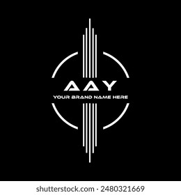Diseño de logotipo moderno de tres letras AAY sobre fondo de color negro
