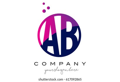 AB A B Circle Letter Logo Design with Purple Magenta Dots Bubbles Vector Illustration