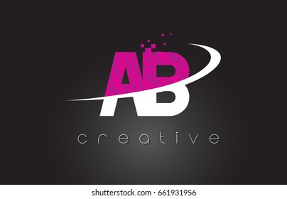 AB A B Creative Letters Design. White Pink Letter Vector Illustration.