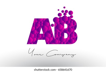 AB A B Dots Letter Logo with Purple Pink Magenta Bubbles Texture Vector.