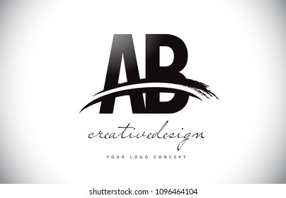 AB A B Letter Logo Design with Swoosh and Black Brush Stroke. Modern Creative Brush Stroke Letters Vector Logo
