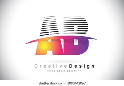 AB A B Letter Logo Design With Creative Lines and Swosh in Purple Brush Color Vector Illustration.