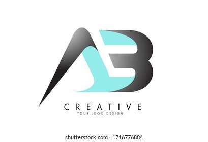 AB A B-Buchstaben Logo Design mit Multifunktionsleisten-Effekt und Illustration der grünen und grauen Farbverlauf-Vektorillustration.