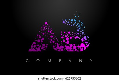 AB A B Letter Logo with Purple Blue Particles and Bubble Dots Design Vector.