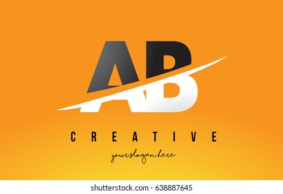 AB A B Letter Modern Logo Design with Swoosh Cutting the Middle Letters and Yellow Background.