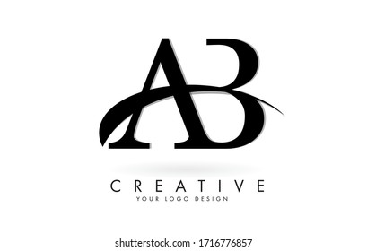 AB A B letters logo with black swoosh. Vector Illustration with letters A and B. 